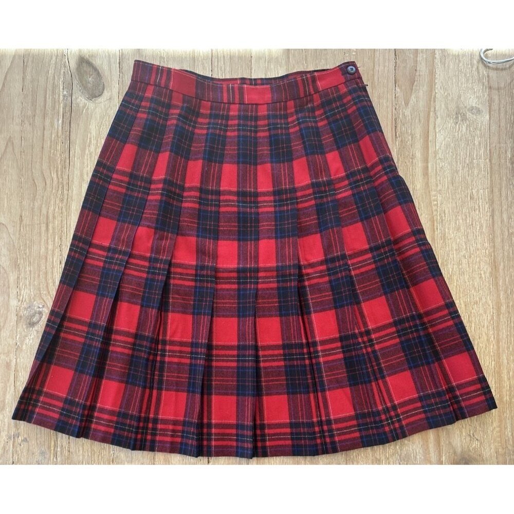 Vintage Talbots Skirt 14P Petite Tartan Red Plaid Pleated Worsted Wool USA MADE